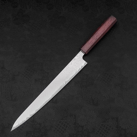 Sujihiki AUS-10 Nickel en Vagues Damas Manche Urushi Pourpre 240mm-[Musashi]-[Couteaux de cuisine japonais]