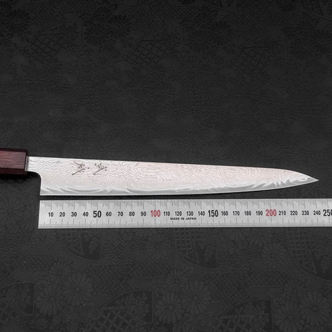 Sujihiki AUS-10 Nickel en Vagues Damas Manche Urushi Pourpre 240mm-[Musashi]-[Couteaux de cuisine japonais]