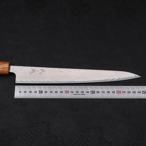 Sujihiki AUS-10 Nickel en Vagues Damas Manche Yaki Urushi 240mm-[Musashi]-[Couteaux de cuisine japonais]