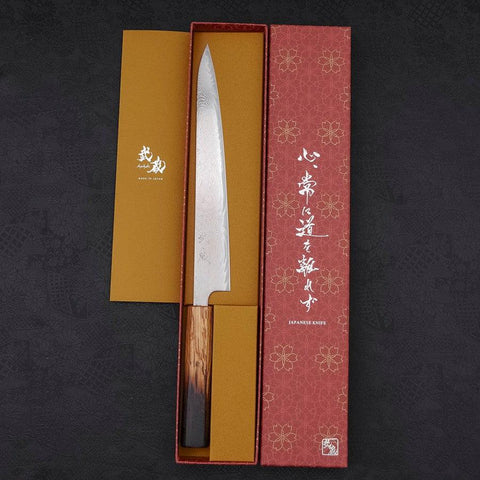 Sujihiki AUS-10 Nickel en Vagues Damas Manche Yaki Urushi 240mm-[Musashi]-[Couteaux de cuisine japonais]