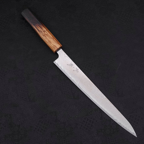 Sujihiki AUS-10 Nickel en Vagues Damas Manche Yaki Urushi 240mm-[Musashi]-[Couteaux de cuisine japonais]