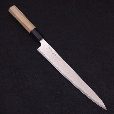 Sujihiki AUS-10 Nickel en Vagues Damas Manche en Buffle et Magnolia 240mm-[Musashi]-[Couteaux de cuisine japonais]