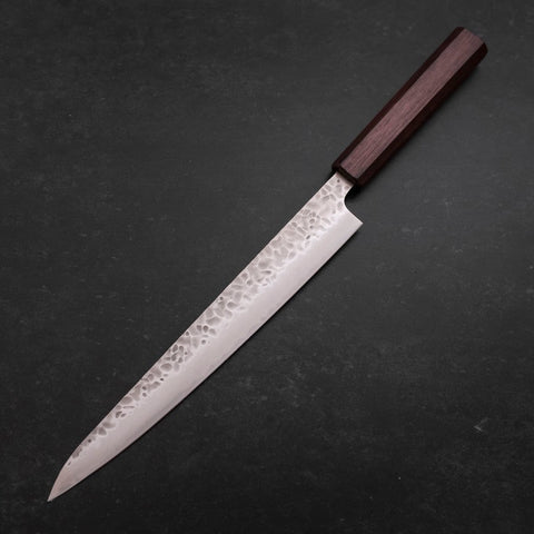 Sujihiki AUS-10 Tsuchime Damas Manche Urushi Pourpre 240mm-[Musashi]-[Couteaux de cuisine japonais]