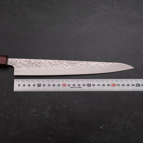 Sujihiki AUS-10 Tsuchime Damas Manche Urushi Pourpre 240mm-[Musashi]-[Couteaux de cuisine japonais]