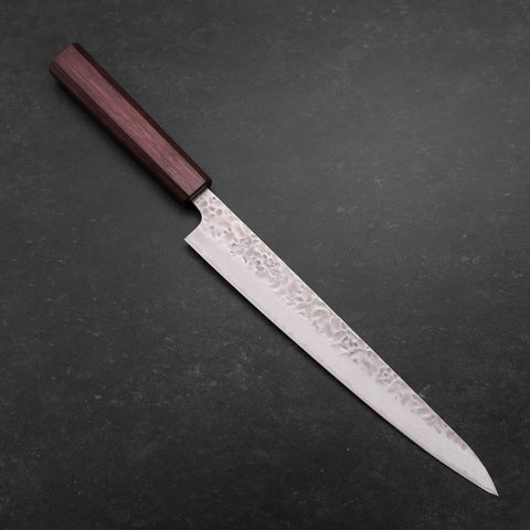 Sujihiki AUS-10 Tsuchime Damas Manche Urushi Violet 240mm-[Musashi]-[Couteaux de cuisine japonais]