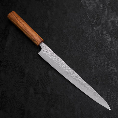 Sujihiki AUS-10 Tsuchime Damas Manche en Chêne 240mm-[Musashi]-[Couteaux de cuisine japonais]