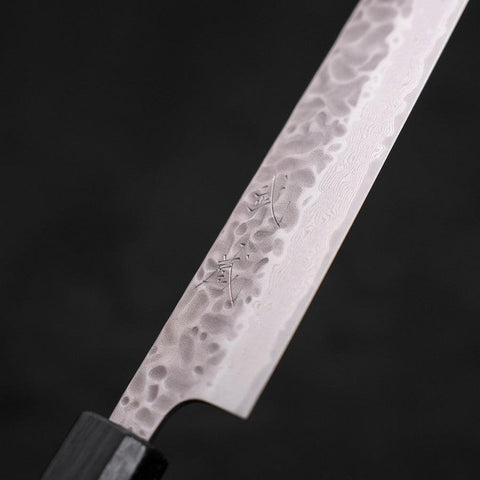 Sujihiki AUS-10 Tsuchime Damascus Dark Blue Urushi Handle 240mm (9.4”)-[Musashi]-[Couteaux de cuisine japonais]