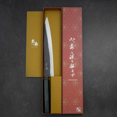Sujihiki Blue Steel #2 Kurouchi Manche Sumi Urushi 240mm-[Musashi]-[Couteaux de cuisine japonais]