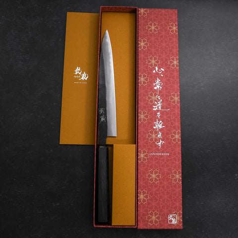 Sujihiki Blue Steel #2 Kurouchi Manche Urushi Bleu Sombre 210mm-[Musashi]-[Couteaux de cuisine japonais]