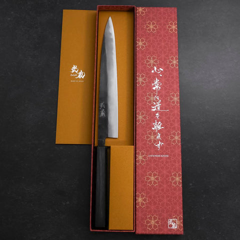 Sujihiki Blue Steel #2 Kurouchi Manche Urushi Bleu Sombre 240mm-[Musashi]-[Couteaux de cuisine japonais]