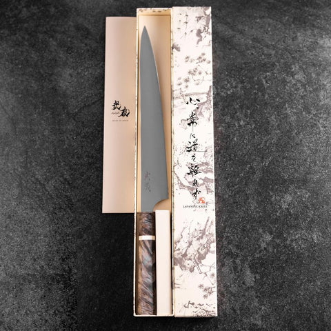 Sujihiki Blue Super Poli Manche en Érable 270mm-[Musashi]-[Couteaux de cuisine japonais]