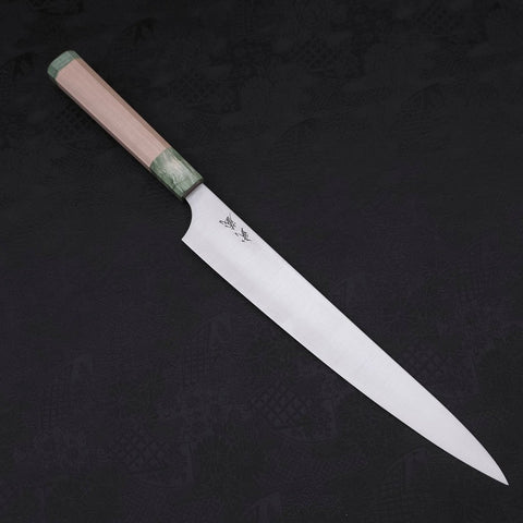 Sujihiki Blue Super Poli Manche en Érable Vert 270mm-[Musashi]-[Couteaux de cuisine japonais]