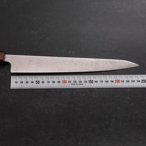 Sujihiki SLD Nickel en Vagues Damas Manche Urushi Pourpre 240mm-[Musashi]-[Couteaux de cuisine japonais]