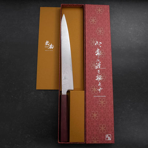 Sujihiki SLD Nickel en Vagues Damas Manche Urushi Pourpre 240mm-[Musashi]-[Couteaux de cuisine japonais]