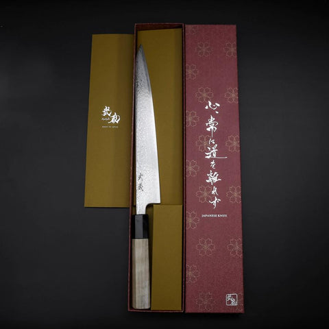 Sujihiki SLD Nickel en Vagues Damas Manche en Buffle et Magnolia 240mm-[Musashi]-[Couteaux de cuisine japonais]