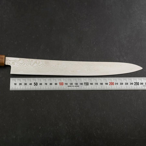 Sujihiki Silver Steel #3 Nickel en Vagues Damas Manche en Buffle et Turquoise 270mm-[Musashi]-[Couteaux de cuisine japonais]