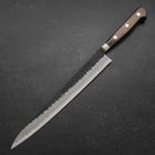 Sujihiki Stainless Clad Blue Super Kurouchi Tsuchime Western Brown Handle 240mm-[Musashi]-[Couteaux de cuisine japonais]
