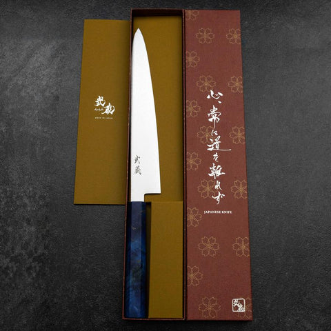 Sujihiki VG-10 Damas Manche Bois de Bouleau Bleu 240mm-[Musashi]-[Couteaux de cuisine japonais]