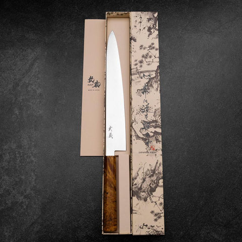 Sujihiki VG-10 Damas Manche en Bois de Bouleau Jaune Brun 270mm-[Musashi]-[Couteaux de cuisine japonais]
