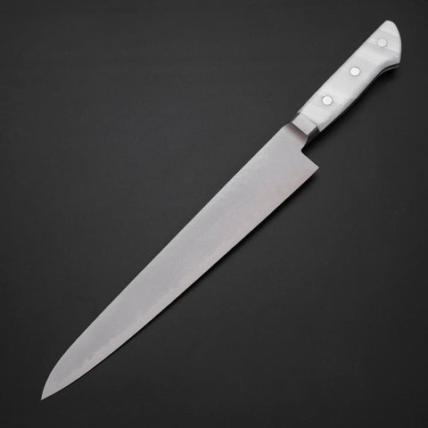 Sujihiki VG-5 Tsuchime Manche Occidental en Marbre Blanc 240mm-[Musashi]-[Couteaux de cuisine japonais]