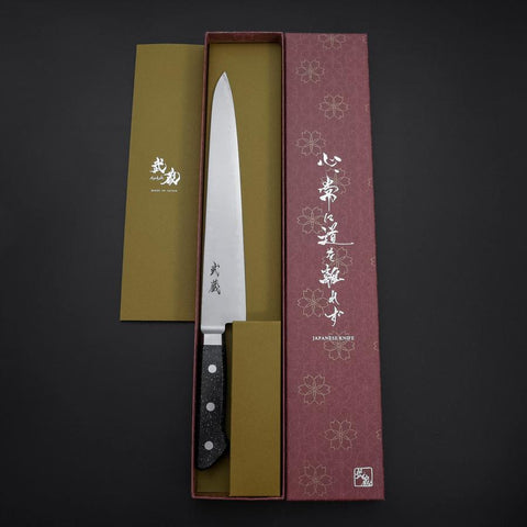 Sujihiki VG-5 Tsuchime Manche Occidental en Marbre Noir 240mm-[Musashi]-[Couteaux de cuisine japonais]