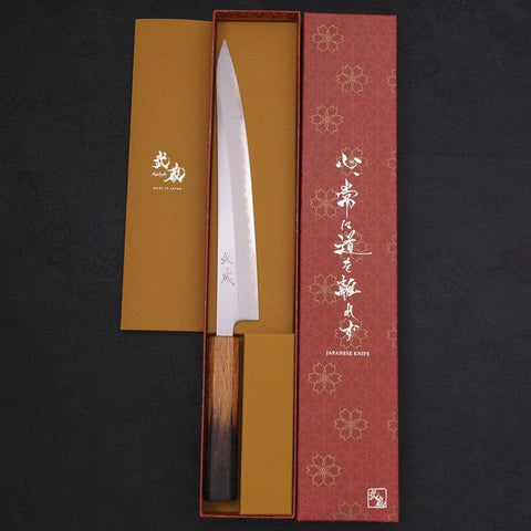 Sujihiki White Steel #1 Polished Manche Yaki Urushi 240mm-[Musashi]-[Couteaux de cuisine japonais]