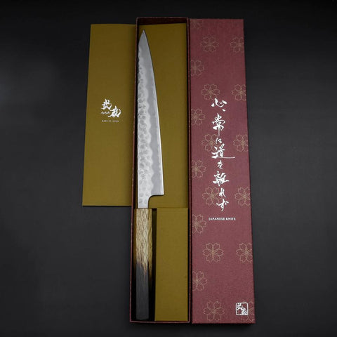 Sujihiki White Steel #2 Tsuchime Manche Yaki Urushi 240mm-[Musashi]-[Couteaux de cuisine japonais]