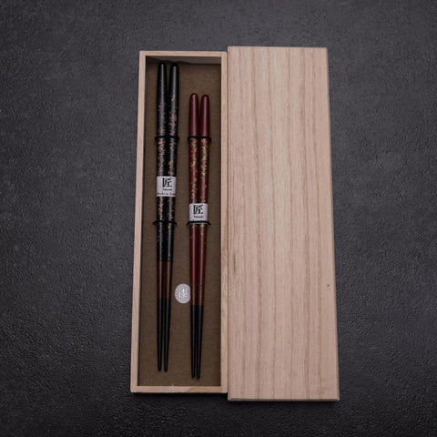 Urushi Gasumi Ensemble de baguettes japonaises en bois laqué 210mm Rouge et 230mm Noir avec boîte en bois de paulownia-[Musashi]-[Couteaux de cuisine japonais]
