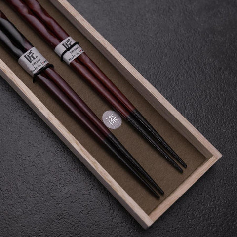 Urushi Hori Benkei Ensemble de baguettes japonaises en bois laqué 210mm Rouge et 230mm Noir avec boîte en bois de paulownia-[Musashi]-[Couteaux de cuisine japonais]