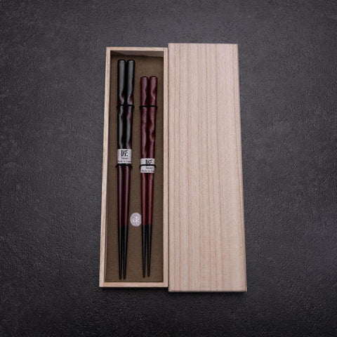 Urushi Hori Benkei Ensemble de baguettes japonaises en bois laqué 210mm Rouge et 230mm Noir avec boîte en bois de paulownia-[Musashi]-[Couteaux de cuisine japonais]