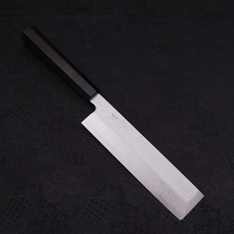 Usuba (Kanto) Blue Steel #2 Suminagashi Manche en Buffle et Ébène 180mm-[Musashi]-[Couteaux de cuisine japonais]