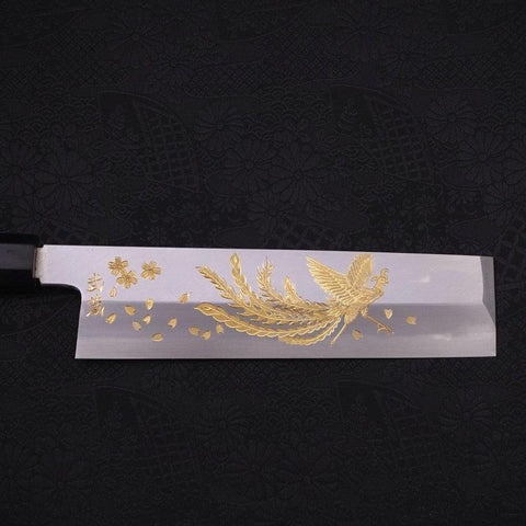Usuba (Kanto) White Steel #2 Kasumi Chokin Phoenix-Sakura Manche en Buffle et Ébène 180mm-[Musashi]-[Couteaux de cuisine japonais]