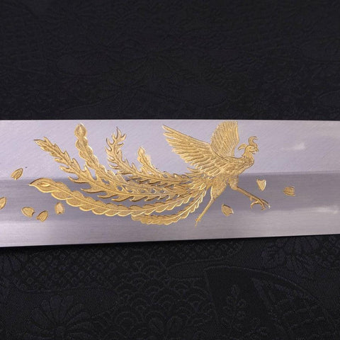Usuba (Kanto) White Steel #2 Kasumi Chokin Phoenix-Sakura Manche en Buffle et Ébène 180mm-[Musashi]-[Couteaux de cuisine japonais]
