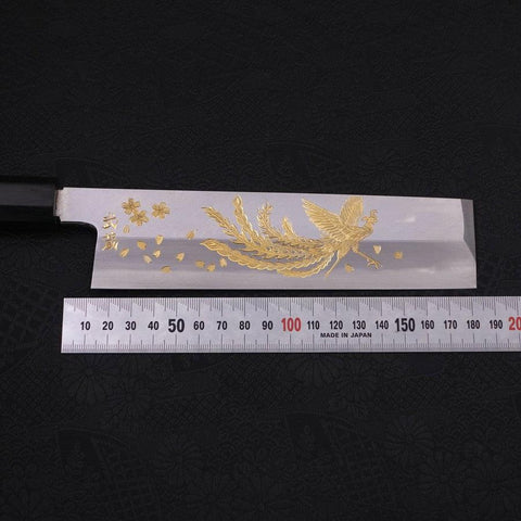 Usuba (Kanto) White Steel #2 Kasumi Chokin Phoenix-Sakura Manche en Buffle et Ébène 180mm-[Musashi]-[Couteaux de cuisine japonais]