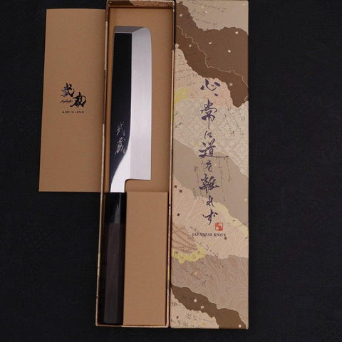 Usuba(Kanto) Honyaki Silver Steel #3 Miroir Manche en Buffle et Ébène 180mm-[Musashi]-[Couteaux de cuisine japonais]