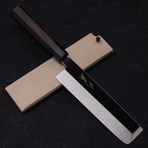 Usuba(Kanto) Honyaki Silver Steel #3 Miroir Manche en Buffle et Ébène 180mm-[Musashi]-[Couteaux de cuisine japonais]