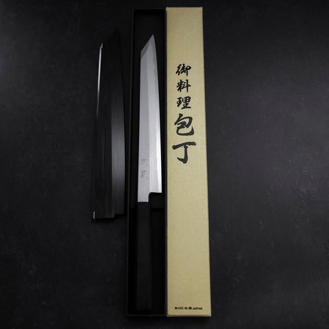 Yanagi Kiritsuke Blue Steel #1 Suminagashi Manche en Buffle et Ébène avec Saya 270mm-[Musashi]-[Couteaux de cuisine japonais]