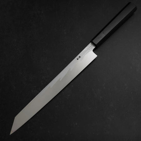Yanagi Kiritsuke Blue Steel #1 Suminagashi Manche en Buffle et Ébène avec Saya 270mm-[Musashi]-[Couteaux de cuisine japonais]