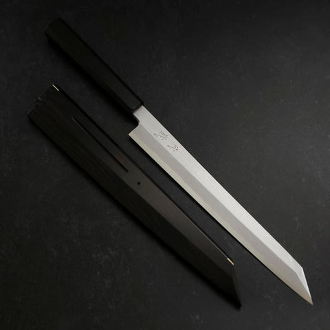 Yanagi Kiritsuke Blue Steel #1 Suminagashi Manche en Buffle et Ébène avec Saya 270mm-[Musashi]-[Couteaux de cuisine japonais]