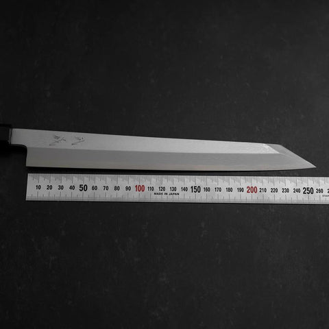Yanagi Kiritsuke Blue Steel #1 Suminagashi Manche en Buffle et Ébène avec Saya 270mm-[Musashi]-[Couteaux de cuisine japonais]
