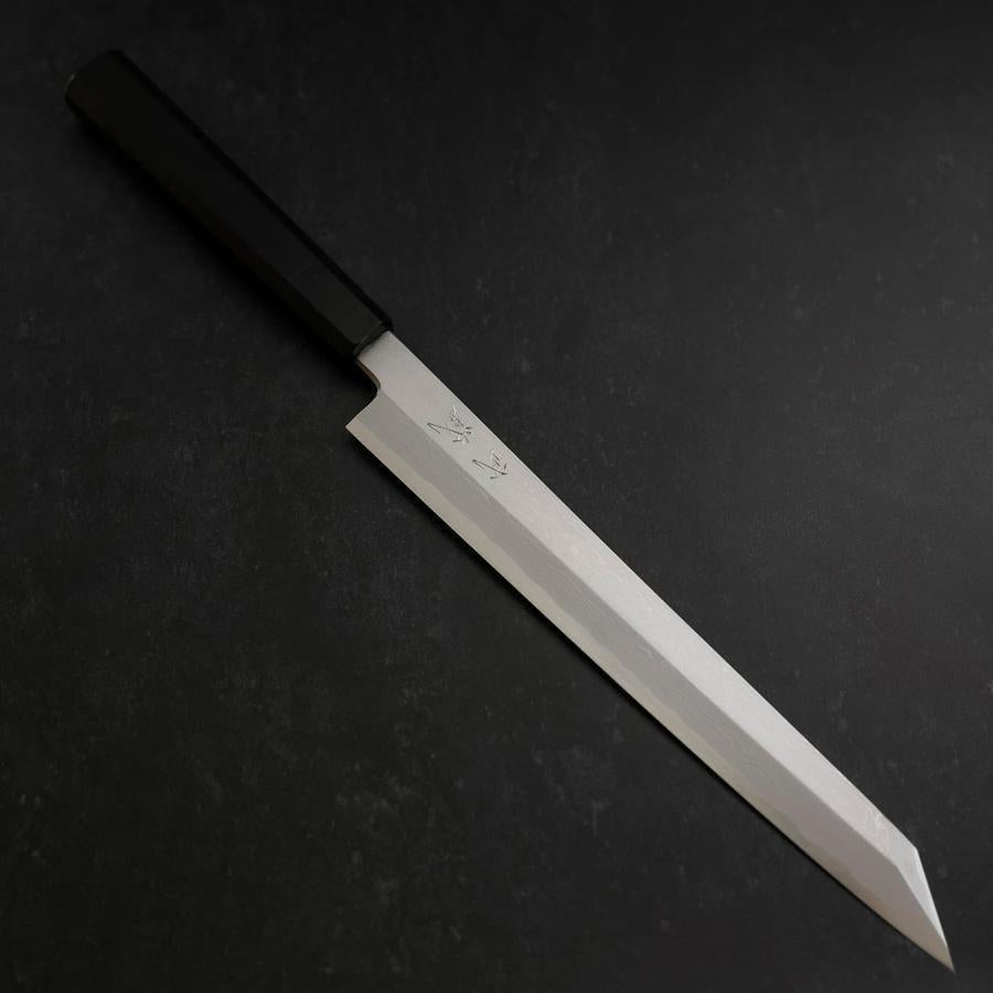 Yanagi Kiritsuke Blue Steel #1 Suminagashi Manche en Buffle et Ébène avec Saya 270mm-[Musashi]-[Couteaux de cuisine japonais]