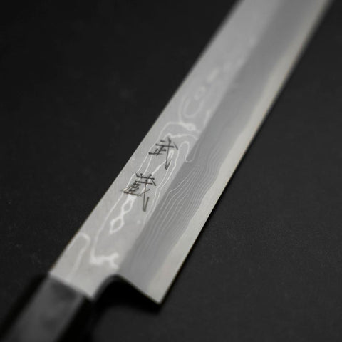 Yanagi Kiritsuke Blue Steel #1 Suminagashi Manche en Buffle et Ébène avec Saya 300mm-[Musashi]-[Couteaux de cuisine japonais]