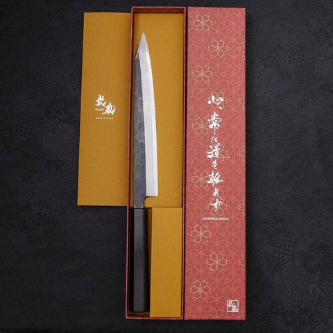 Yanagi Kiritsuke Blue Steel #2 Kurouchi Manche en Buffle et Ébène 240mm-[Musashi]-[Couteaux de cuisine japonais]