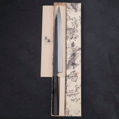 Yanagi Kiritsuke Blue Steel #2 Kurouchi Manche en Buffle et Ébène 300mm-[Musashi]-[Couteaux de cuisine japonais]