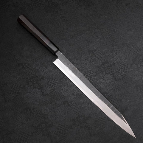 Yanagi Kiritsuke Blue Steel #2 Kurouchi Manche en Buffle et Ébène 300mm-[Musashi]-[Couteaux de cuisine japonais]