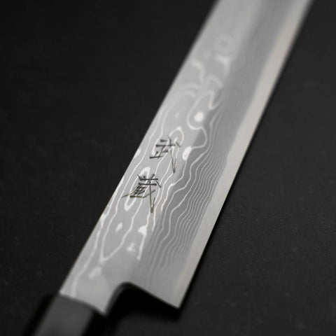 Yanagi Kiritsuke Blue Steel #1 Suminagashi Buffalo Ebony Handle With Sheath 330mm-[Musashi]-[Japanese-Kitchen-Knives]