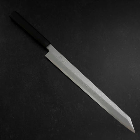 Yanagi Kiritsuke Blue Steel #1 Suminagashi Buffalo Ebony Handle With Sheath 330mm-[Musashi]-[Japanese-Kitchen-Knives]