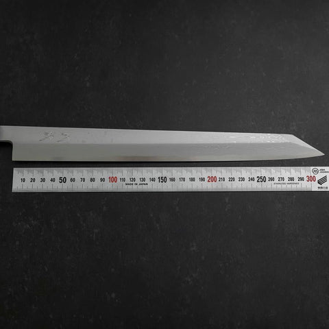 Yanagi Kiritsuke Blue steel #1 Suminagashi Manche en Buffle et Ébène avec Saya 330mm-[Musashi]-[Couteaux de cuisine japonais]