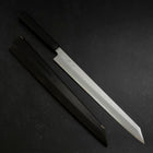 Yanagi Kiritsuke Blue steel #1 Suminagashi Manche en Buffle et Ébène avec Saya 330mm-[Musashi]-[Couteaux de cuisine japonais]
