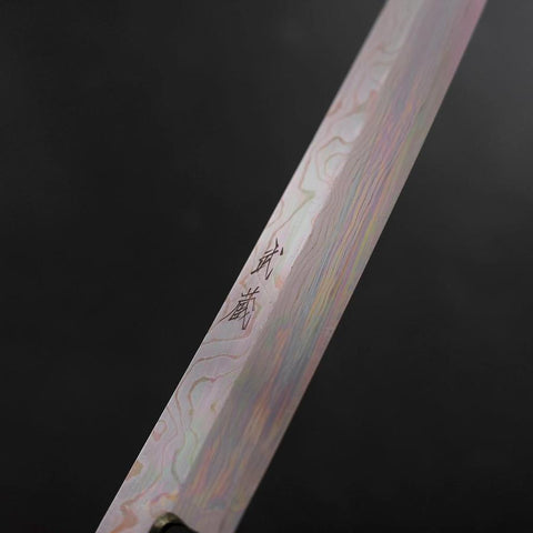 Yanagi Kiritsuke Silver Steel #3 Damas Miroir Manche en Buffle et Bois de Teck 300mm-[Musashi]-[Couteaux de cuisine japonais]